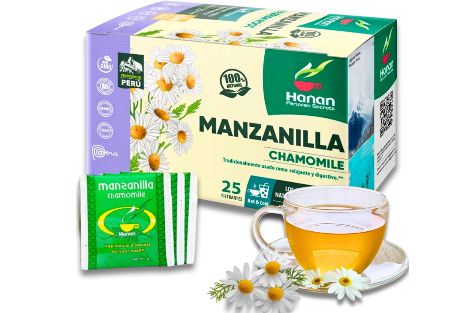 Chamomile Tea 25 Herbal Teabags of Te De Manzanilla Natural Dried Camomile Tea from Peru by Hanan 