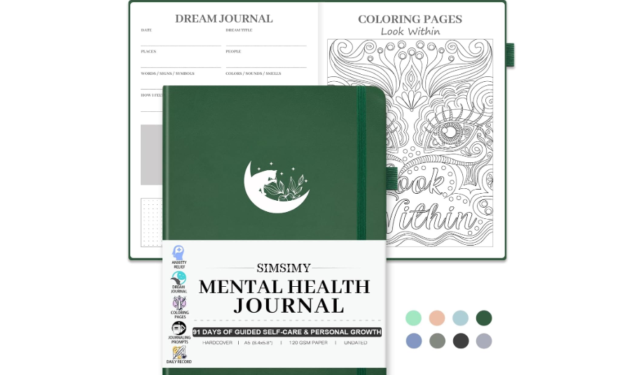 SIMSIMY Mental Health Journal, 91-Day Self Care Journal for Women Men, Guided Anxiety & Stress Relief Journal with Mood Tracker, Cognitive Behavioral... 