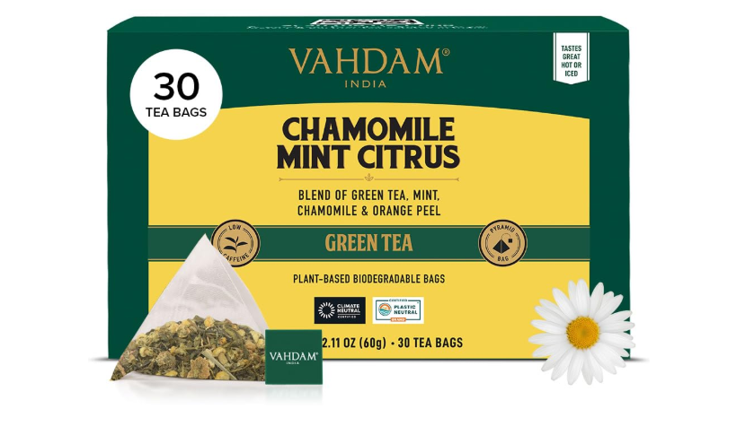 VAHDAM, Chamomile Mint Citrus Green Tea Bags (30 Count) Low Caffeine, Non GMO, Gluten Free | Sweet & Floral | Resealable Ziplock Pouch | Individually... 