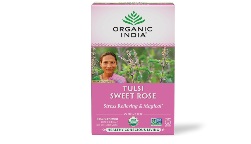 ORGANIC INDIA Tulsi Sweet Rose Herbal Tea - Holy Basil Leaf, African Basil, Chamomilie, Lemon Myrtle, Stress Relieving, Immune Support, USDA Certified... 