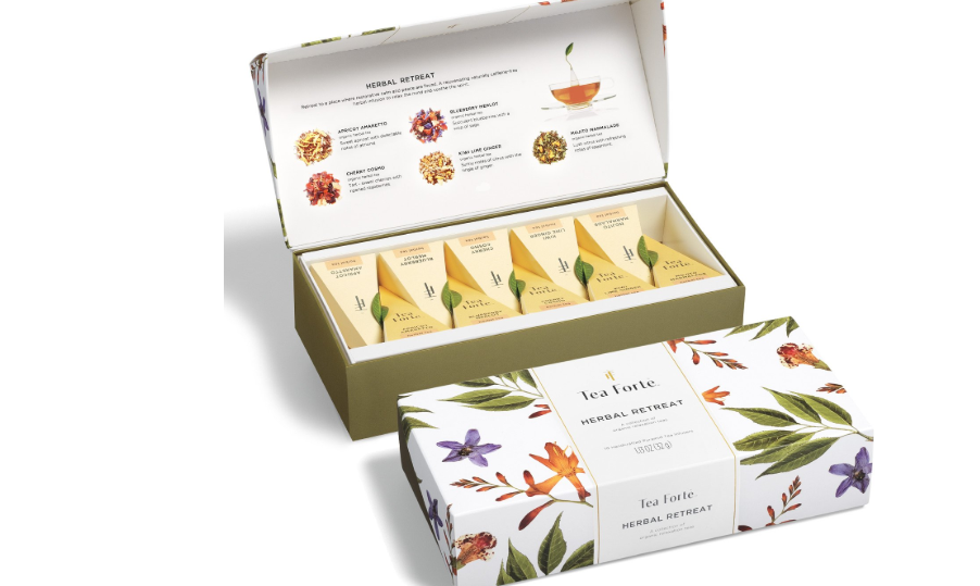 Tea Forte Herbal Retreat Organic Caffeine Free Premium Herbal Tea Petite Presentation Box Tea Gift Set Sampler, 10 Handcrafted Pyramid Tea Bag Infusers 