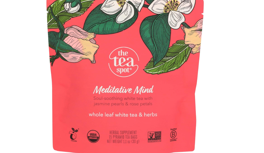 The Tea Spot Organic Meditative Mind Herbal Tea | Blend of White Tea, Jasmine and Rose | Calming & Welness Caffeine Free Elixir |15 tea bags for Gourmet... 