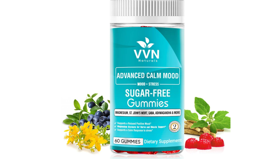 VVN Naturals Sugar Free 22 in 1 Calm Mood Gummies St. John's Wort, 5-HTP, GABA, Ashwagandha| Magnesium Glycinate Gummies | Non-GMO, Natural Support... 