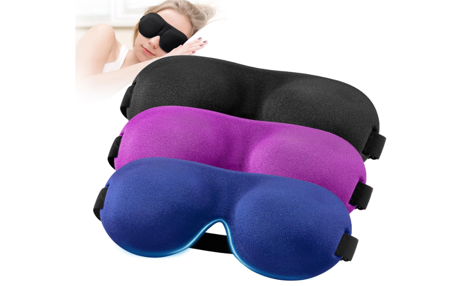 YIVIEW Sleep Mask for Back and Side Sleeper Pack of 3, 100% Light Blocking 3D Eye Masks for Sleeping, Lightweight & Breathable Eye Cover for Women Men,... 