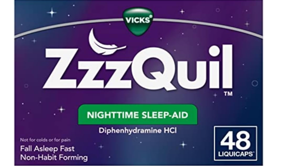 ZzzQuil, Nighttime Sleep Aid LiquiCaps, 25 mg Diphenhydramine HCl, No.1 Sleep-Aid Brand, Non-Habit Forming, Fall Asleep Fast, 48 Count 