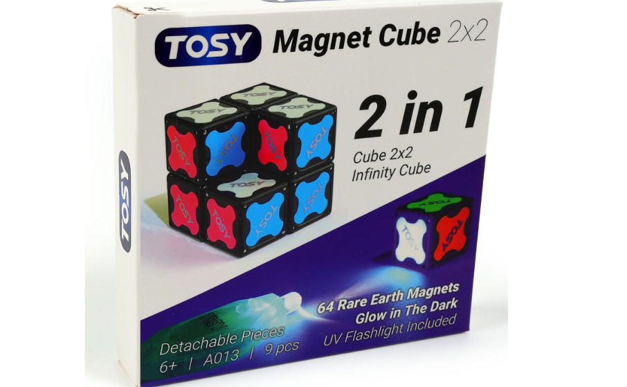 TOSY Magnet Cube 2x2 - 8 Blocks, 2 in 1 Toy: 2x2x2 Puzzle Cube and Customizable Infinity Cube, Glowing, UV Flashlight, Fidget/Sensory/STEM/STEAM Magnet... 