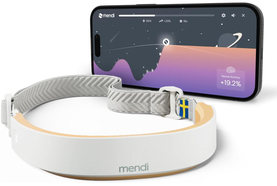 Mendi Neurofeedback Headband & App for Focus, Stress Management, and Cognitive Support - at-Home Brain Training System with Real-Time Monitoring