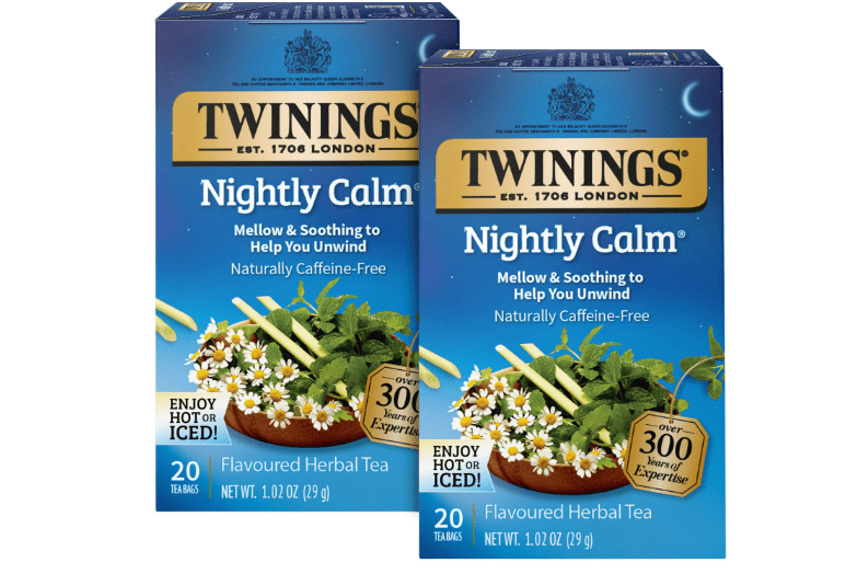 Twinings Nightly Calm Herbal Tea Bags 2-Pack – Sleep Tea, Bedtime with Calming Camomile, Spearmint and Lemongrass, Naturally Caffeine-Free, 20 Count Each
