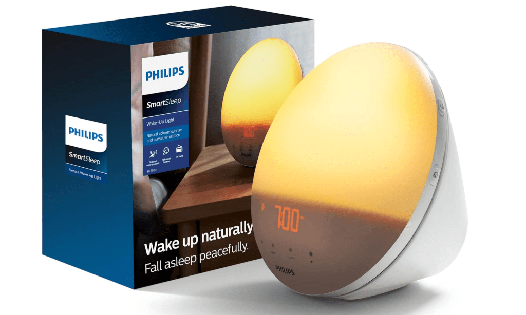 Philips SmartSleep Wake-up Light, Colored Sunrise and Sunset Simulation, 5 Natural Sounds, FM Radio & Reading Lamp, Tap Snooze, HF3520/60 