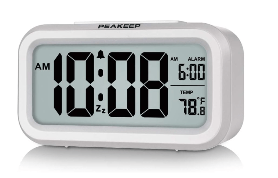 Peakeep Night Light Digital Alarm Clock Battery Operated with Indoor Temperature, Desk Small Clock (White) 
