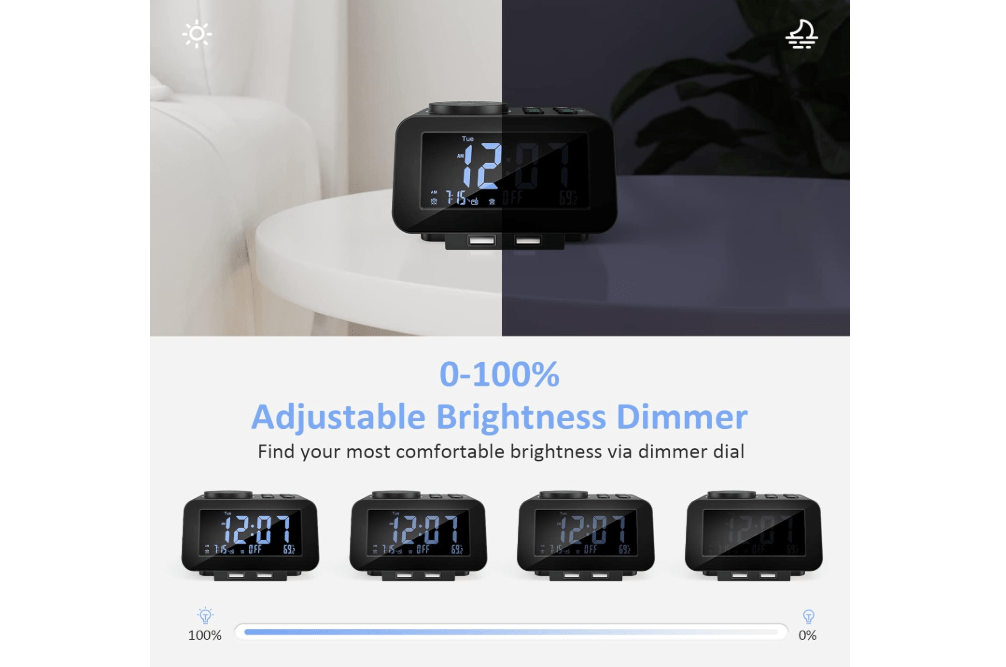 uscce Digital Dual Alarm Clock Radio - 0-100% Dimmer with Weekday/Weekend Mode, 6 Sounds Adjustable Volume, FM Radio w/Sleep Timer, Snooze, 2 USB Charging... 