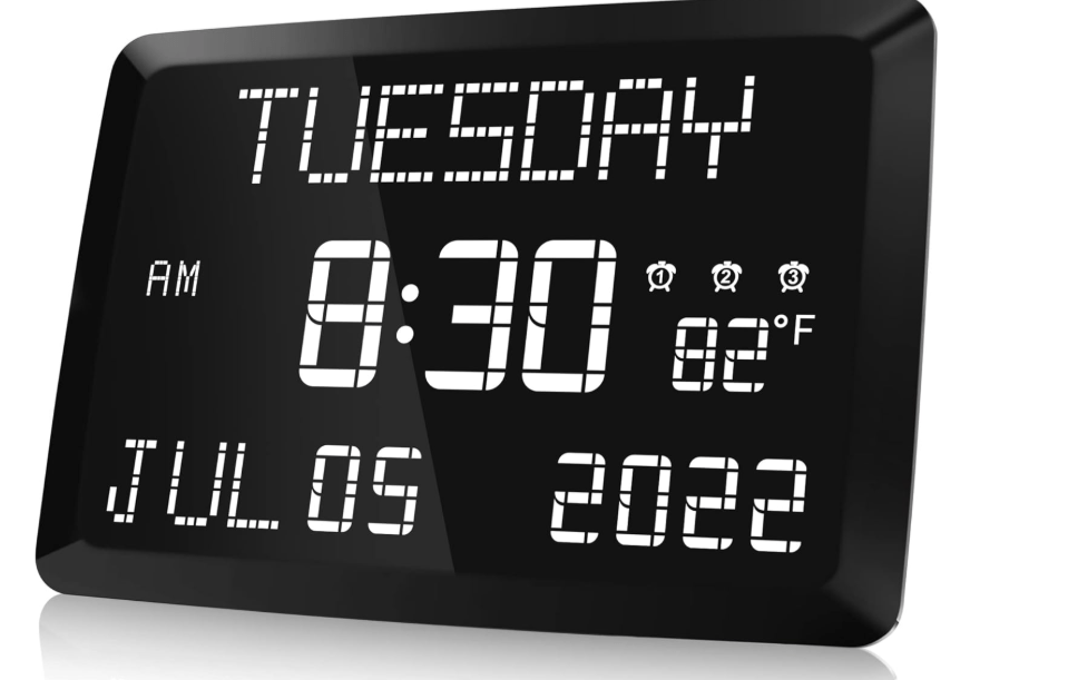 Raynic Digital Clock, 11.5" Large Display Calendar Clock with Day and Date, Indoor Temperature, Adjustable Brightness, Snooze,12/24H, DST for Home,... 