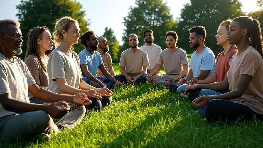 Group meditating together outdoors in a Christian community setting