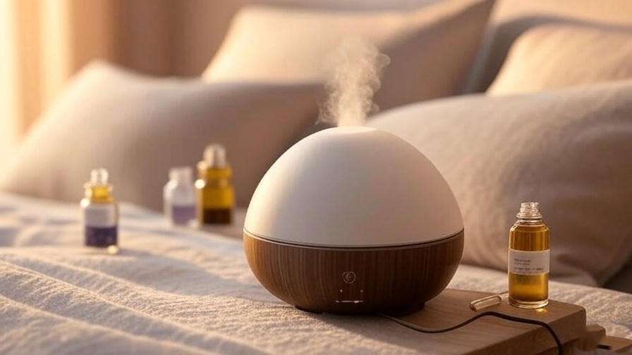Essential oil diffuser with lavender oil for calm, calmful sleep.
