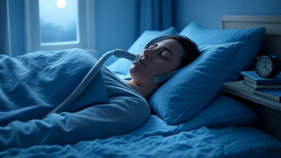 Person sleeping peacefully with CPAP machine for sleep apnea treatment.