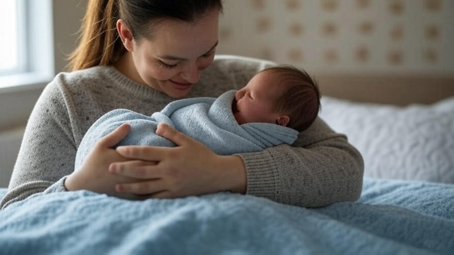 Parent safely swaddling newborn with breathable blanket in soft lighting.