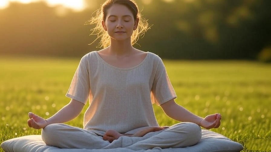 Person demonstrating perfect sitting meditation pose with straight spine and relaxed shoulders outdoors