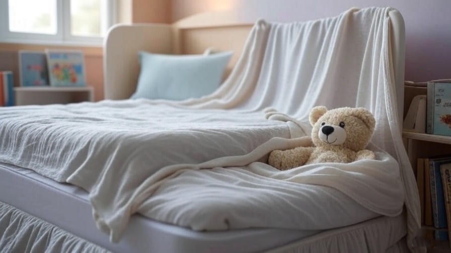 Toddler bed with a breathable blanket transitioning from a Gunamuna Sleep Sack in a warm nursery.
