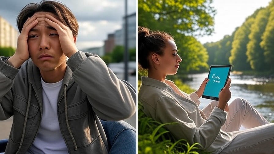 Comparison of stressed and relaxed person using Calm Pro against nature.