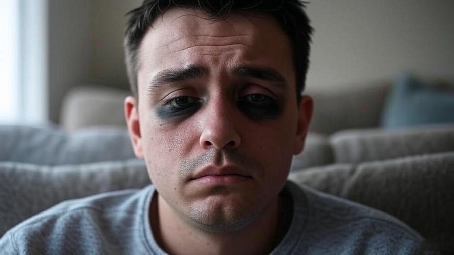 Close-up of a tired person on a couch with a foggy background, symbolizing brain fog from sleep apnea.