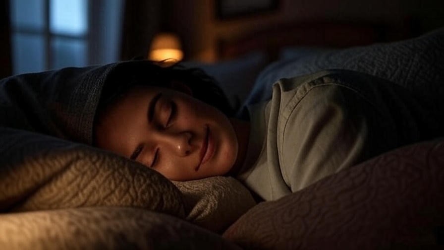 Peaceful sleeper in a well-decorated bedroom with soft moonlight.