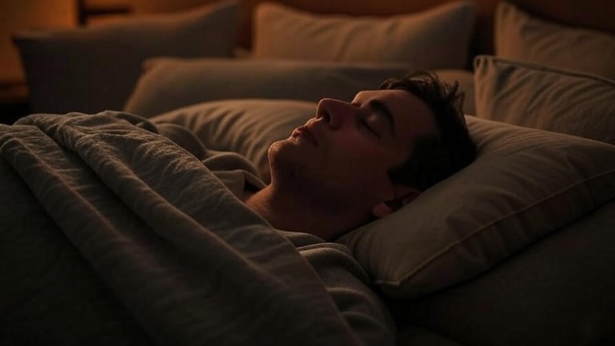 Person practicing deep breathing with pillows for relaxation after wisdom teeth removal