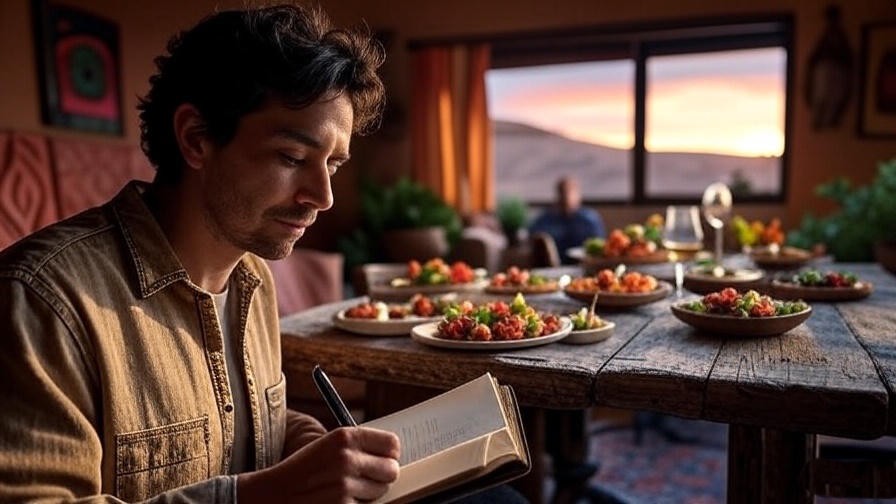 Step-by-step mindfulness ritual at On the Border with journal and appetizers.