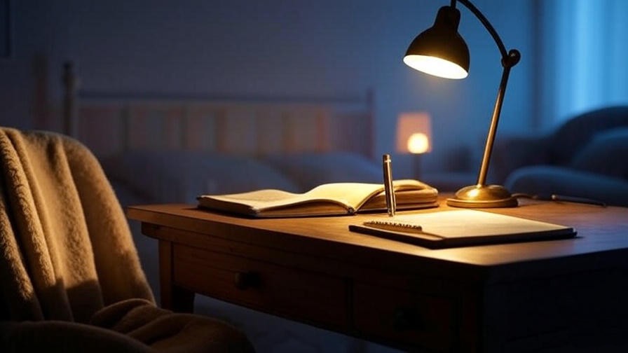 Open journal on a desk for evening reflection and sleep.

