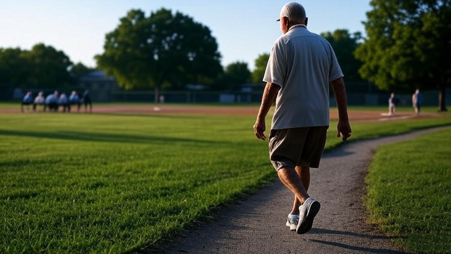 Senior walking at Big League Dreams Perris for holistic well-being. 
