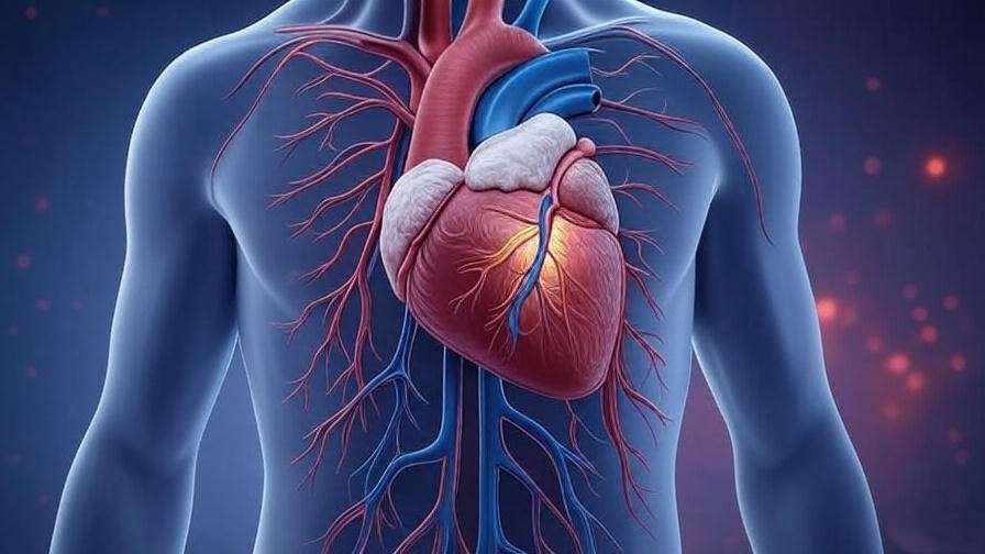Diagram of cardiovascular system affected by sleep apnea with night sky