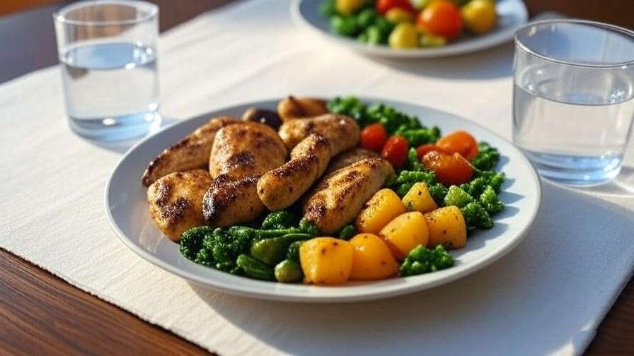 Healthy dinner plate with lean protein and vegetables for better sleep support.