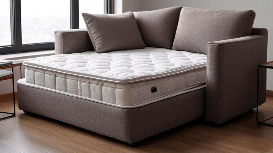 Trundle sleeper sofa with pulled-out trundle bed mechanism in a modern living room.