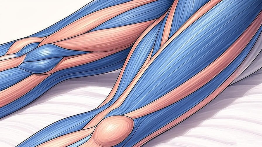 Anatomical illustration of IT band in thigh and hip area for pain relief education.
