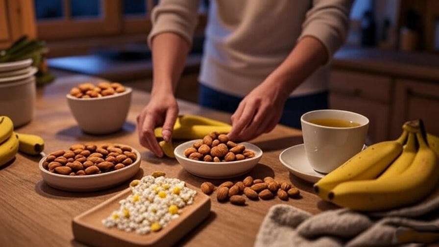 Preparing sleep-friendly meal with almonds and tea in Sleeping Village Chicago kitchen.