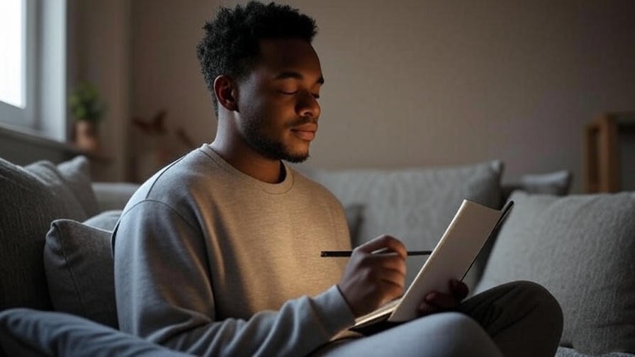 Person journaling after naked meditation on a cozy cushion
