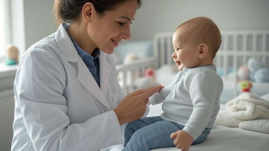 Pediatrician consulting with baby in a clean clinic setting
