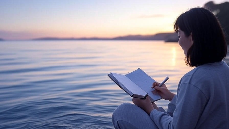 Person journaling by the ocean at dawn, symbolizing dream analysis and self-discovery.