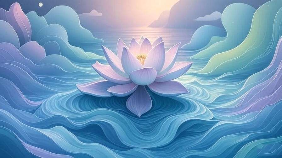 Abstract illustration of transcendental meditation benefits with waves and lotus flowers.
