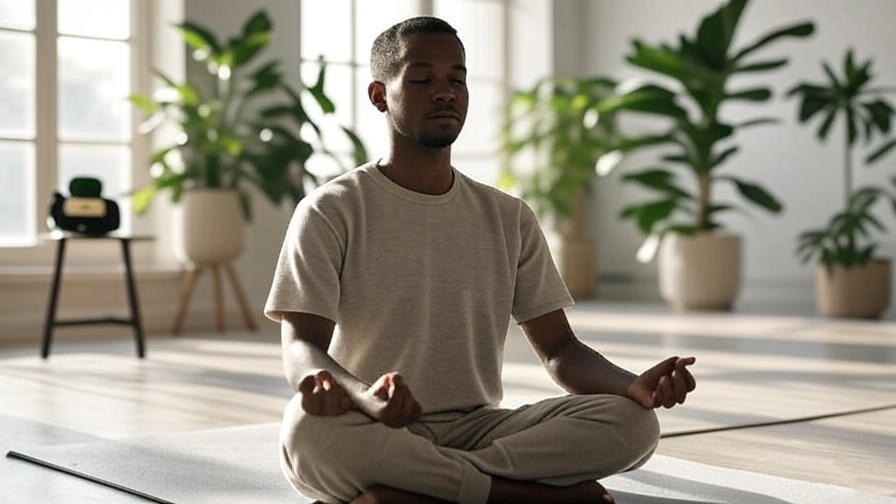 Person meditating in a serene room with Medit Scanner device