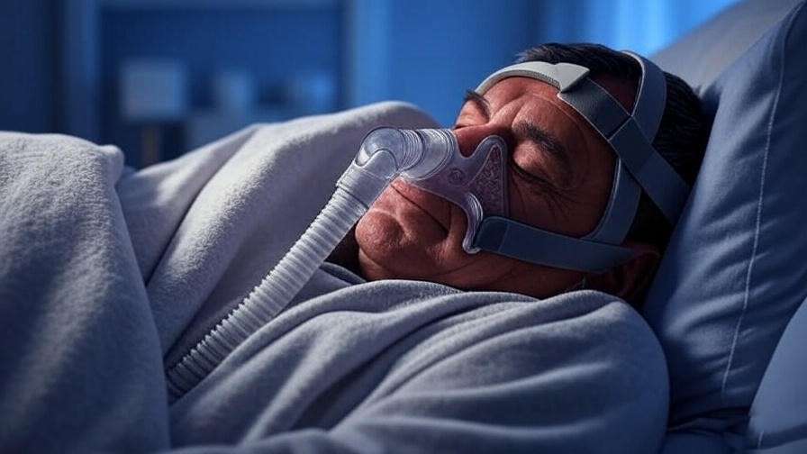 Veteran using CPAP machine in a peaceful bedroom for sleep apnea treatment.
