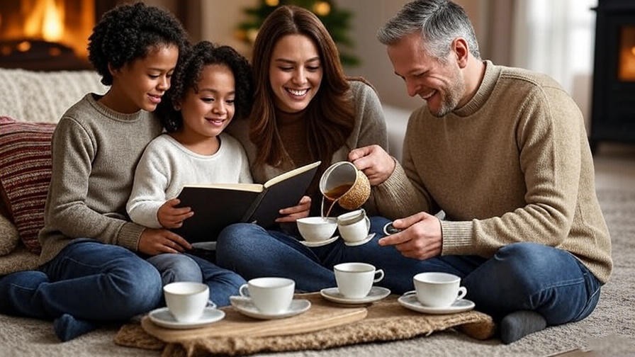 Family practicing gratitude together in a cozy living room