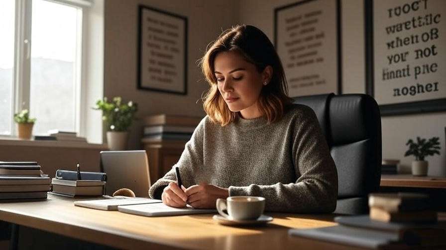 Warm office with a person writing notes and books for expert sleep insights.