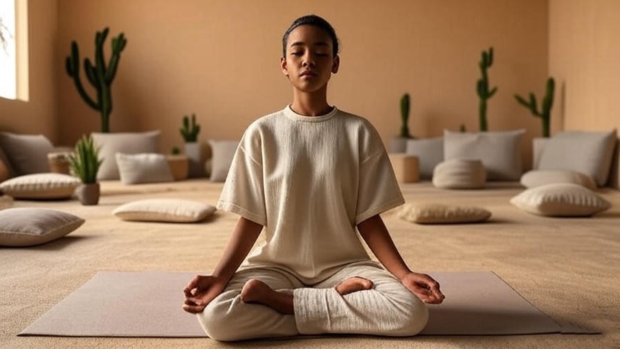 Person practicing MBSR meditation in a calm indoor room with desert decor in Phoenix.