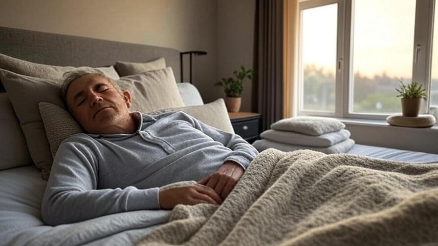 Veteran sleeping peacefully with CPAP machine in a serene bedroom with holistic symbols