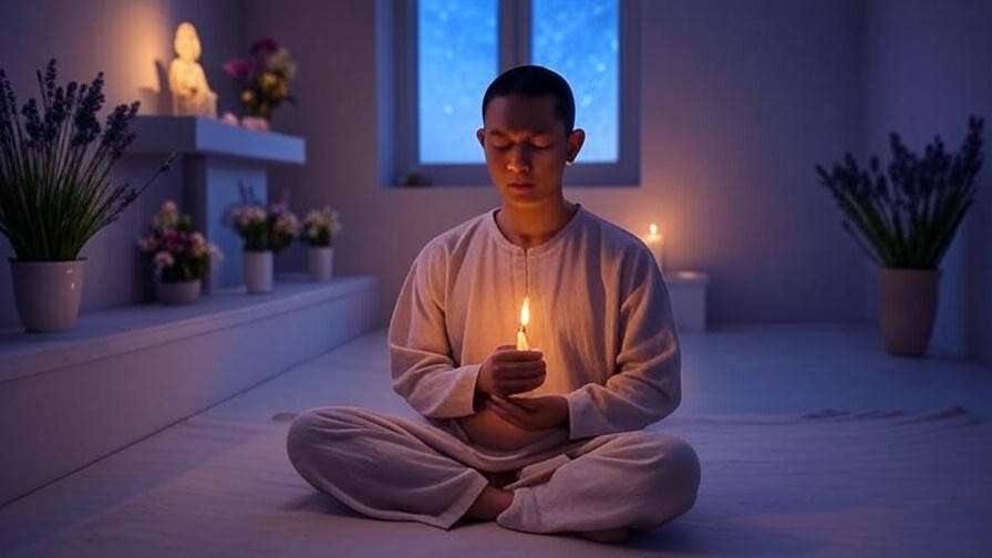 Person meditating with candle and altar for a devotional evening ritual inspired by Bhaktimata.