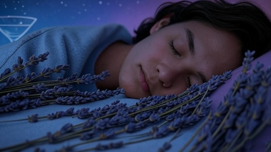 Person sleeping under a starry Santa Monica sky with cocktail and lavender, symbolizing restful sleep. 