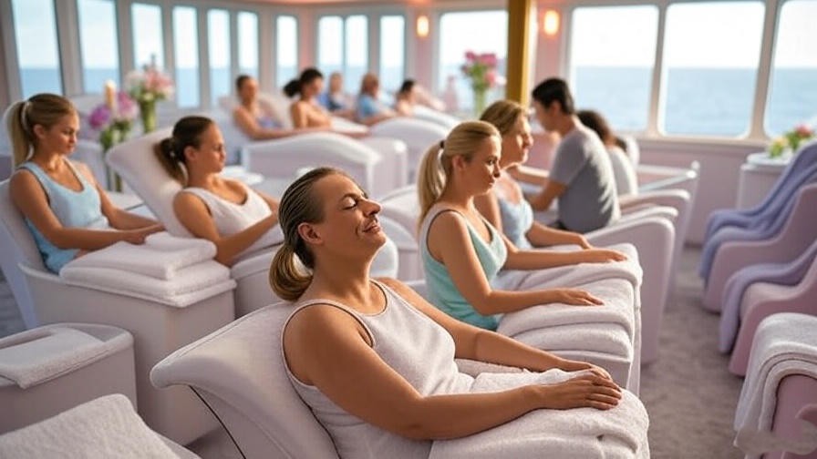 Serene spa area on Disney Dream Cruise with aromatherapy massage and ocean view.