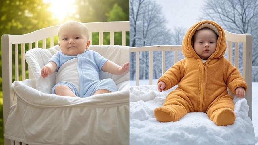 Baby in crib with summer and winter sleepwear for seasonal safety