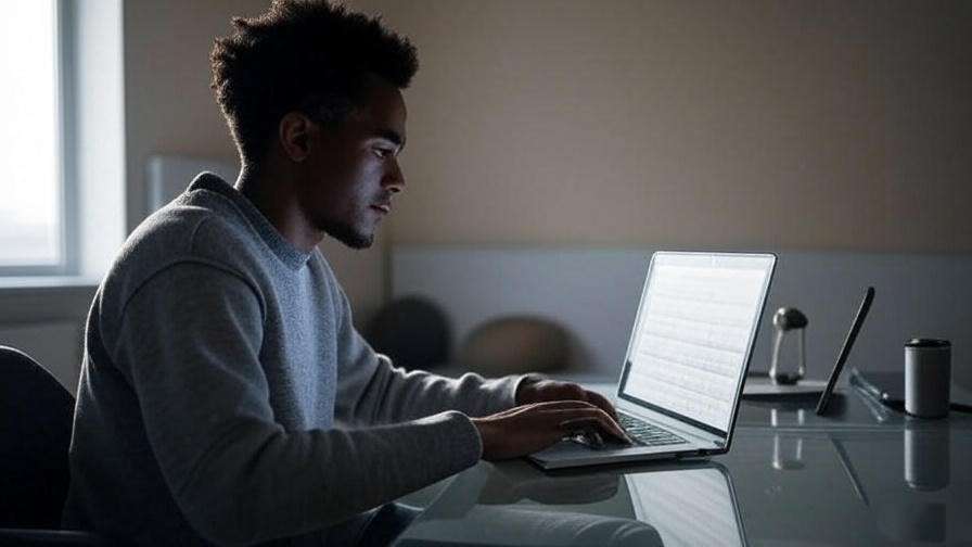 Person composing meditation sheet music on laptop with yoga mat