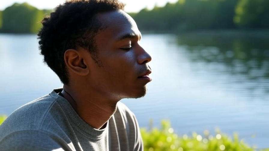 Person practicing fishing-inspired breathing by a lake for better sleep and relaxation.